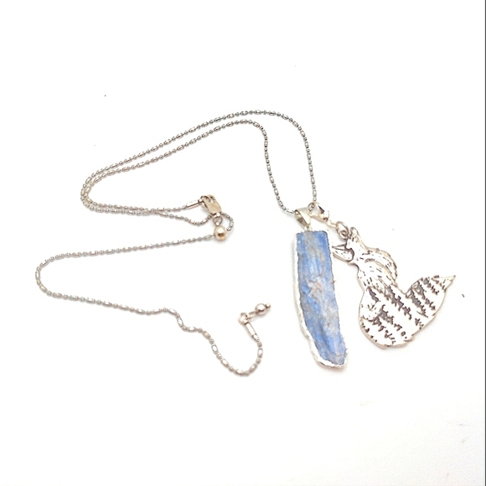 381MIDALANE Silver Fox Kyanite Necklace 12-21" Adjustable Chain
